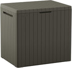 Keter City 30 Gallon Resin Outdoor Storage Box & Patio Side Table for Balcony, Pool, Deck & Garden Accessories, Weather‑Resistant, Mossy Brown by Keter