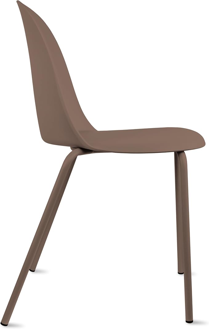 2xhome Set of 2 Modern Stackable Armless Dining Chairs | Plastic Shell Seat with Metal Legs | Indoor or Outdoor Use | Home Kitchen Patio, Brown - Image 5