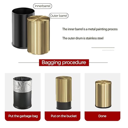 9 Liter/2.4 Gallon, Brass Small Trash can, Living Room, Bathroom，Restaurant - Image 5