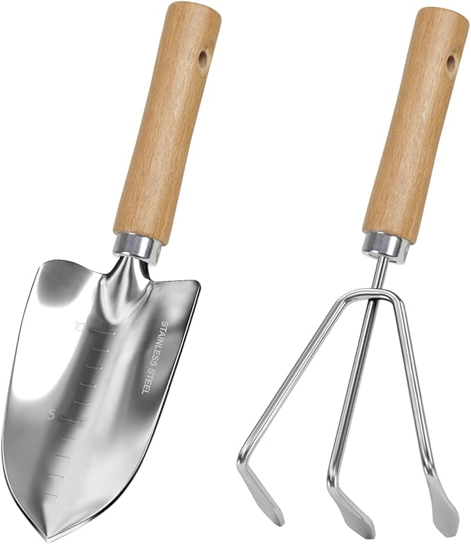 Garden Tool Set, 2 Pieces Stainless Steel Heavy Duty Garden Tools, Gardening Kit with Wooden Handle Garden Hand Tools, Durable Garden Tools for Gardening, Gardening Gifts for Women Men - Image 8
