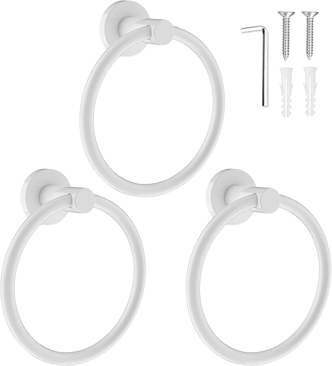 SetSail Towel Holder for Bathroom Wall White Towel Ring Stainless Steel Hand by SetSail
