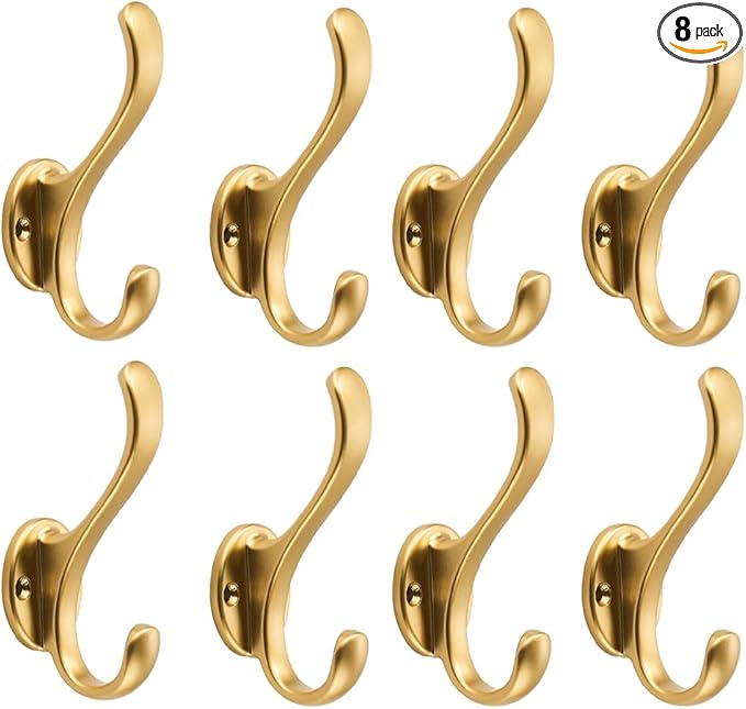 khtumeware 8 Pack Brushed Gold Coat Hooks Wall Mount Heavy Duty Utility Retro by khtumeware