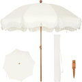 PHI VILLA 7ft Beach Umbrella with Fringe & Sand Anchor, Outdoor Patio Heavy Duty Windproof Portable Tassel Umbrellas for Sand with Push Button Tilt & Carrying Bag, UPF 50+, White(No Base) by PHIVILLAThepioneerofcomfortablehouseholdsupplies