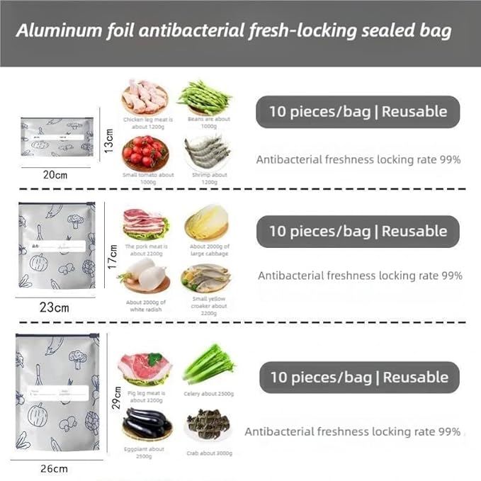 Reusable Aluminum Foil Bags, Freezer Safe & Leak Proof Stand Up Storage Bags - Image 2