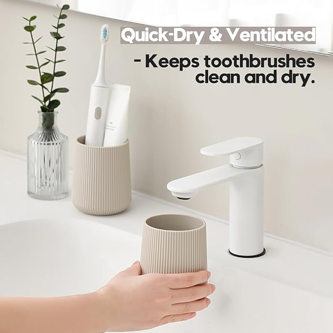 Beige Striped Toothbrush Holder - Image 3