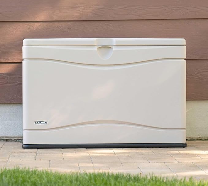 LIFETIME 60059 Black Bottom & Desert (Tan) Sides and Lid Outdoor Storage Box-80 Gal, 80 Gallon, Desert Sand - Image 7