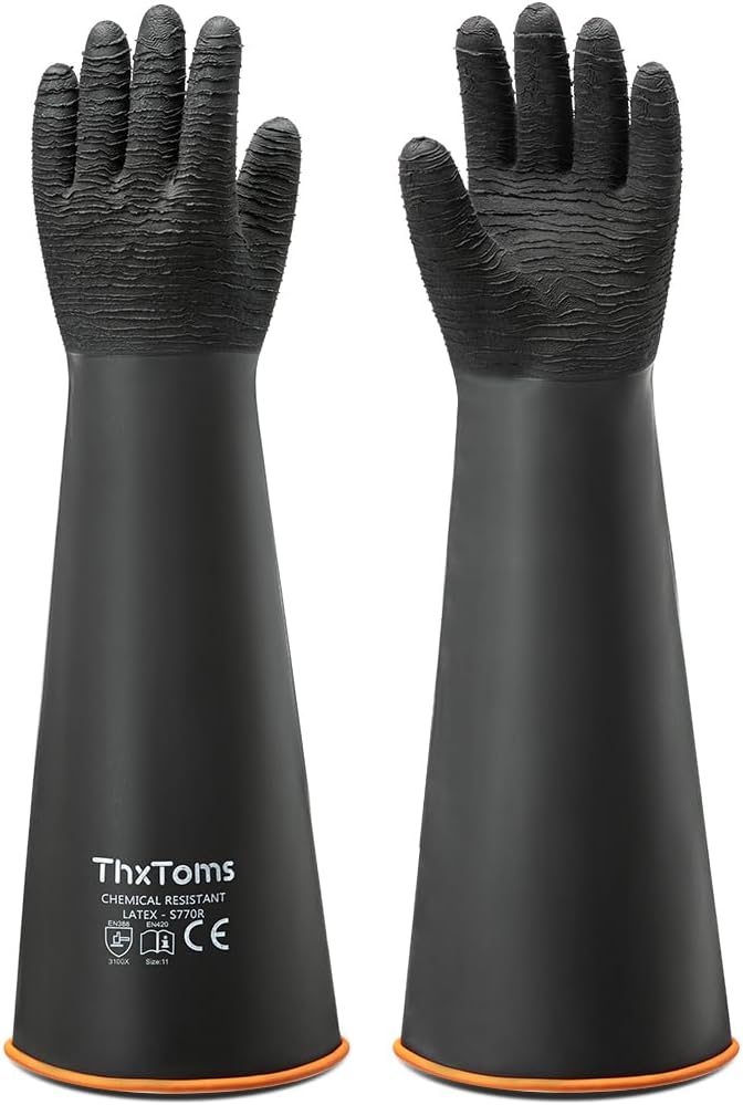 ThxToms Heavy Duty Rubber Gloves, Industrial Chemical Resistant Gloves by ThxToms