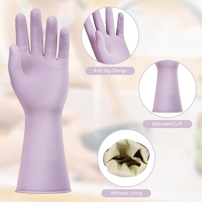 AUAUY Reusable Kitchen Dishwashing Gloves, Rubber Household Cleaning Gloves - Image 4
