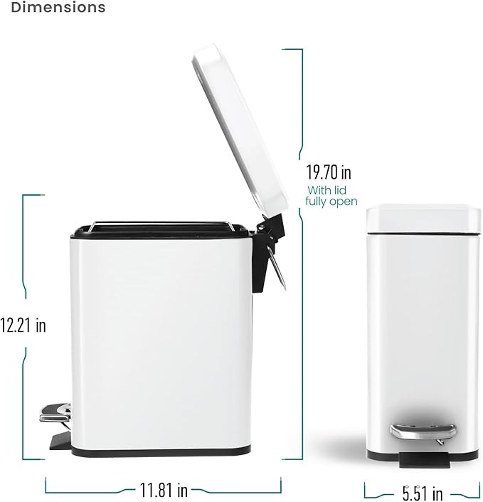 Home Zone Living 2-Pack 1.3 Gallon Small White Bathroom Trash Can - Image 7