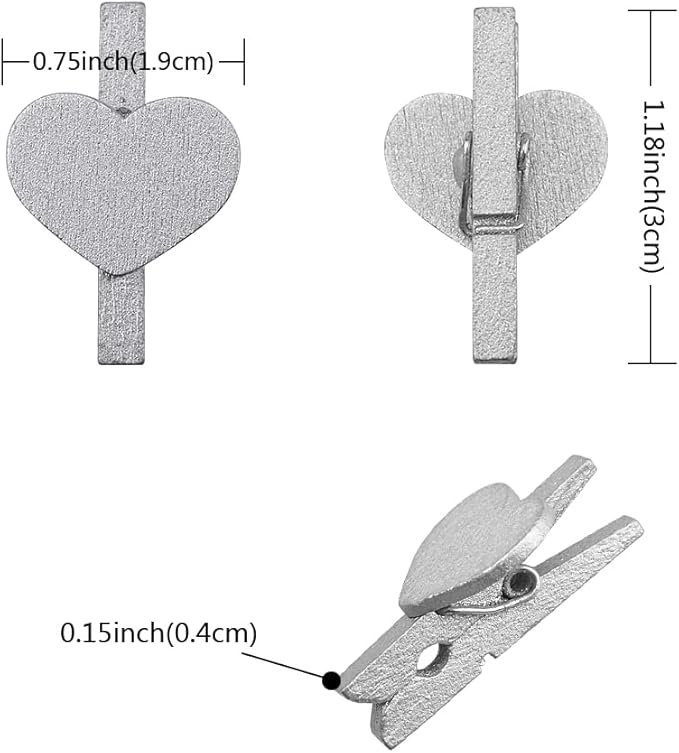 Silvery Heart Clothespins Mini Wooden Clothespins - Image 2