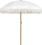 AMMSUN 7ft Patio Umbrella with Fringe Outdoor Tassel Umbrella UPF50+ Premium Steel Pole and Ribs Push Button Tilt, Cream White by AMMSUN
