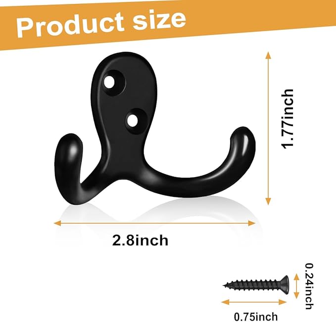 25 Pack Coat Hooks Wall Hooks for Hanging, Heavy Duty Double Prong Metal Hook - Image 6