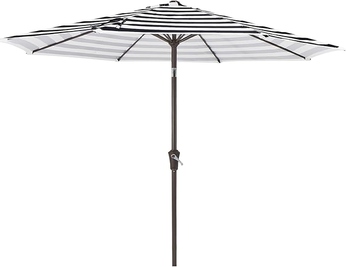 MEWAY 9ft Patio Umbrella Outdoor Table Umbrellas with Push Button Tilt and Crank, Market Umbrella 8 Sturdy Ribs for Deck, Garden, Pool and Backyard, Black-white-striped by MEWAY