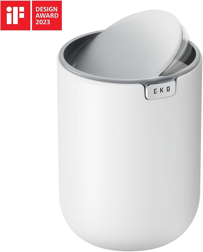 EKO Mini Desk Trash Can with Swing-Top Lid 0.4 Gallon Small Table Round - Image 2