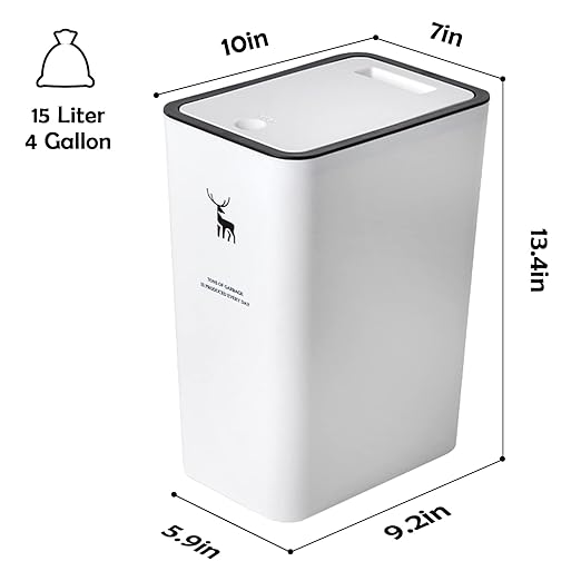 XPIY Trash Can with Lid, 2 Pack 4 Gallons/15 Liters Garbage Can with Press Top - Image 4