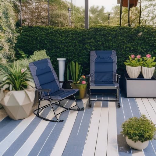 Outsunny Oversized Folding Rocking Camping Chair Set of 2, Padded Outdoor Rockers with High Back and Armrests, Portable Outdoor Patio Chairs with Steel Frame for Garden, Porch, Lawn, Navy Blue - Image 6
