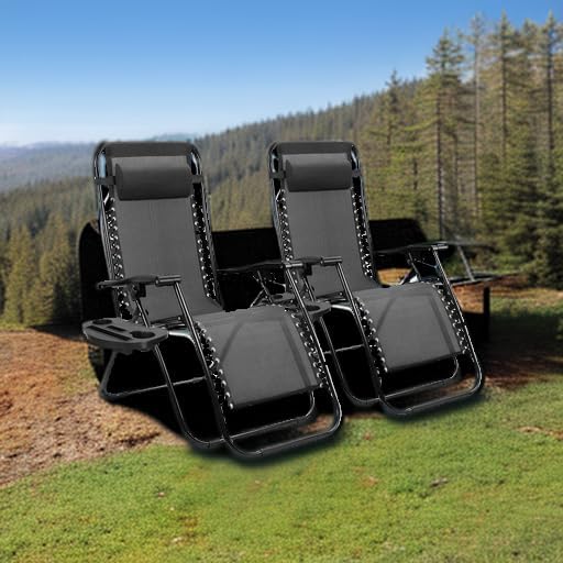 Homall Zero Gravity Chair Patio Folding Lawn Lounge Chairs Outdoor Lounge Gravity Chair Camp Reclining Chair with Pillows for Poolside Backyard and Beach Set of 2 (Dark Black) - Image 2