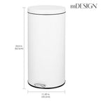 mDesign Tall 30 Liter, Large Round Metal Lidded Step Trash Can, Thin Compact - Image 2