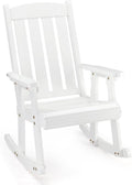 VINGLI Heavy Duty 600 LBS Outdoor Wooden Rocking Chair with Higher Backrest,Patio Rocking Chair with Ergonomic Design, Weatherproof Outdoor Rockers Suit for Patio, Garden, Balcony, Yard, White by VINGLI