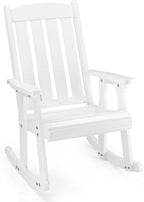 VINGLI Heavy Duty 600 LBS Outdoor Wooden Rocking Chair with Higher Backrest,Patio Rocking Chair with Ergonomic Design, Weatherproof Outdoor Rockers Suit for Patio, Garden, Balcony, Yard, White by VINGLI