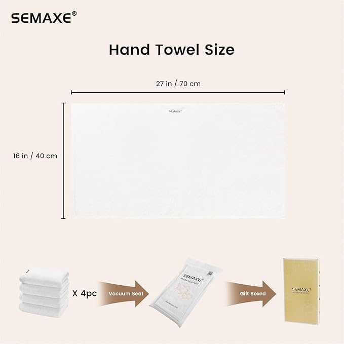 SEMAXE 100% Cotton Hand Towel for Bathroom, Hotel Spa Quality Absorbent Towels - Image 2