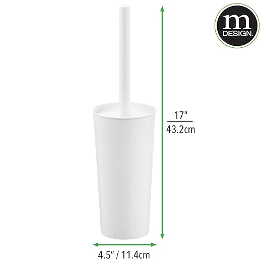 mDesign Metal Freestanding Slim Toilet Bowl Brush and Holder + Rectangle Narrow - Image 4