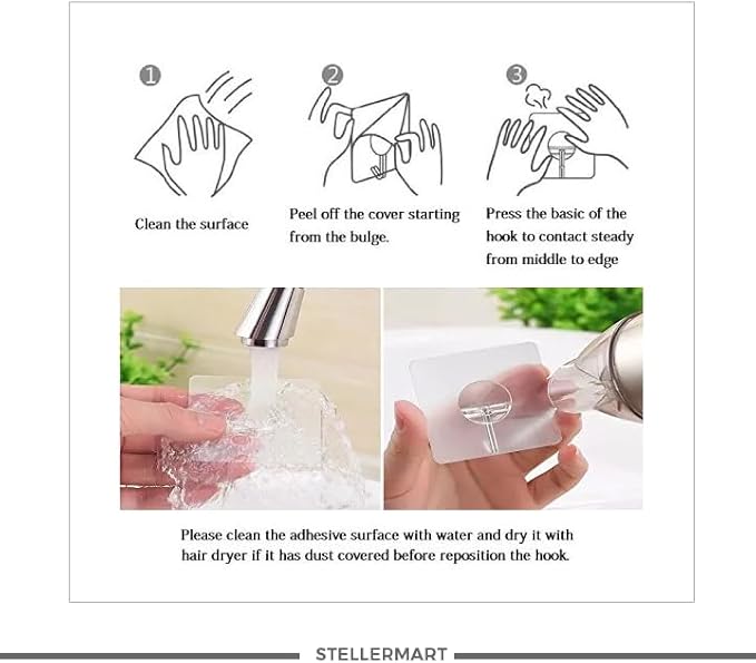 Easenest Adhesive Wall Hooks Bathroom Kitchen 12 Packs Heavy Duty Nail Free - Image 4