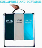 Laundry Cloth Hamper Sorter Basket Bin Foldable 3 Sections - Image 3