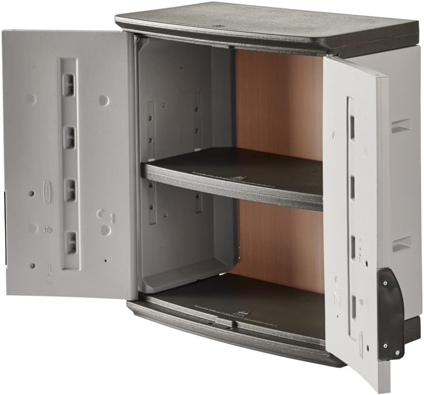 Rubbermaid Wall Mounted Storage Cabinet with Doors 150-Pound Capacity Gray Lockable Three-Shelf Cubbard for Tools/Car Accessories/Cleaning in Home/Garage/Outdoor Areas - Image 3