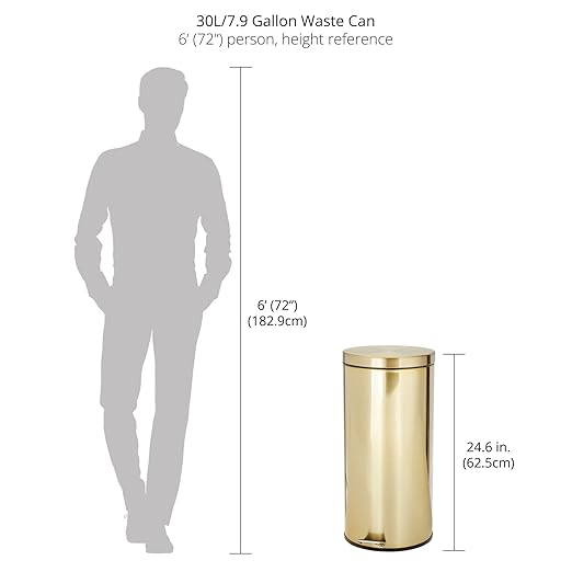 mDesign Tall 30 Liter, Large Round Metal Lidded Step Trash Can, Thin Compact - Image 3