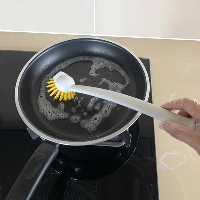 2 Pcs Scrub Brush with Handle 11'' Dish Scrubber Brush Kitchen Sink Brush Long - Image 7