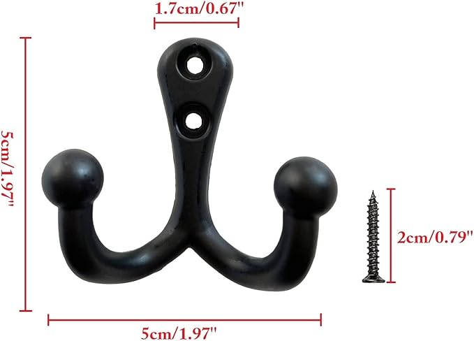 5 Pack Coat Hooks Wall Mounted Black Rustic Jacket Hooks Heavy Duty Double - Image 2