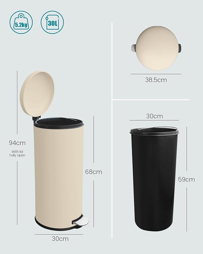 8 Gallon Trash Can, Stainless Steel Round Trash Can - Image 3