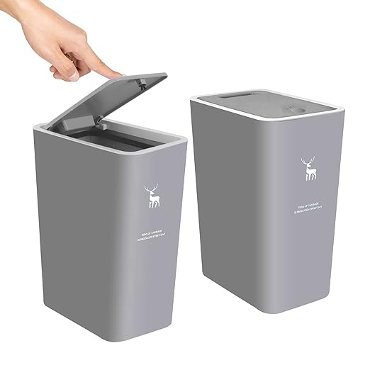 XPIY Trash Can with Lid, 2 Pack 4 Gallons/15 Liters Garbage Can with Press Top by XIPY
