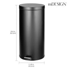mDesign Tall 30 Liter / 7 Gallon Large Round Metal Lidded Step Trash Can - Image 2