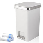 Small Bathroom Trash Can with Lid and 3 Rolls Trash Bags, Step Pedal by UUJOLY