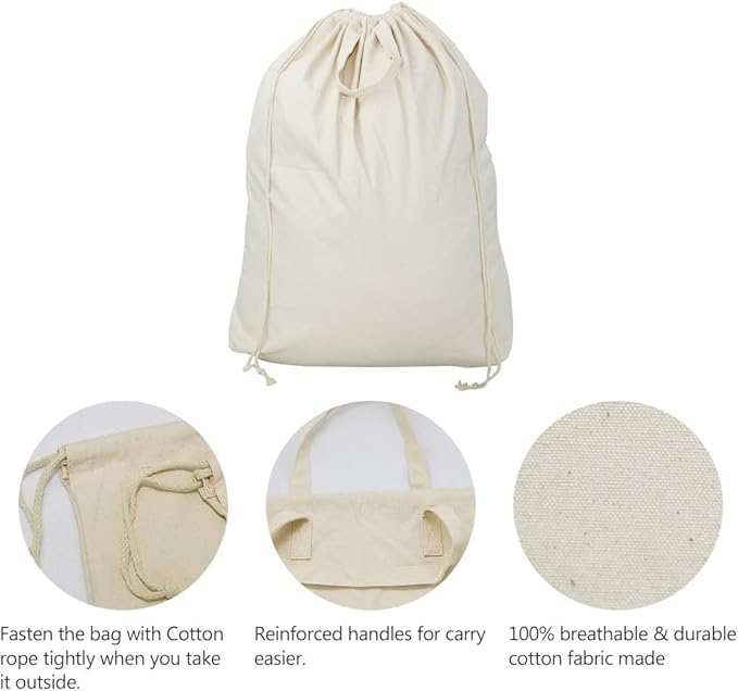 3pcs Breathable Cotton Canvas Laundry Drawstring Bags - Image 5