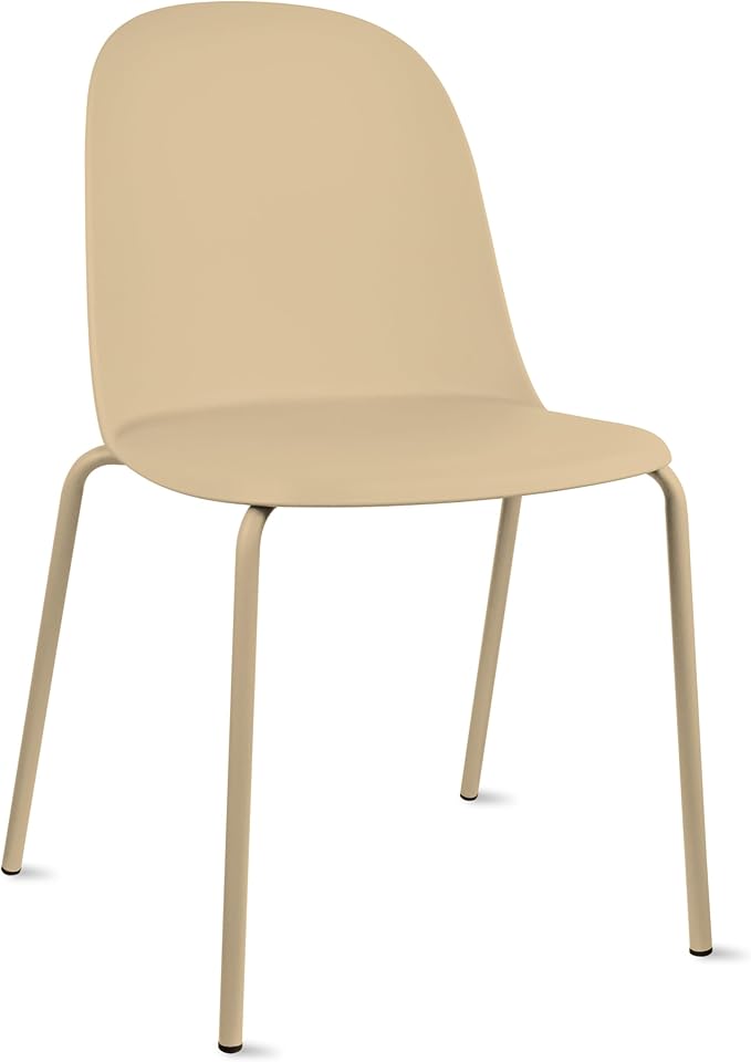 2xhome Modern Stackable Armless Dining Chair | Plastic Shell Seat with Metal Legs | Indoor or Outdoor Use | Home Kitchen Patio, Beige - Image 4