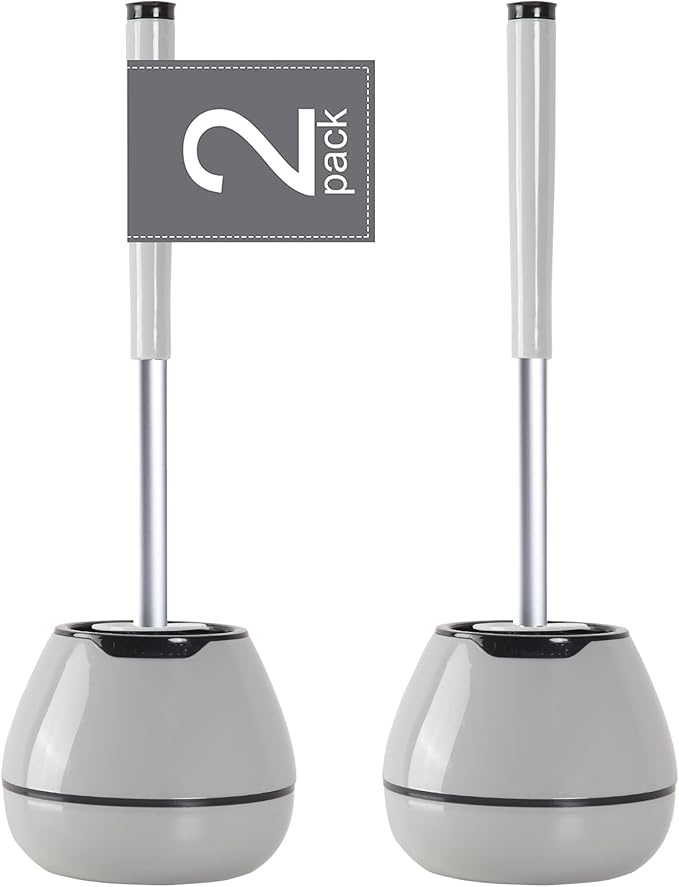 BOOMJOY Toilet Brush and Holder Set 2 Pack, Silicone Toilet Bowl Cleaner Brush by BOOMJOY