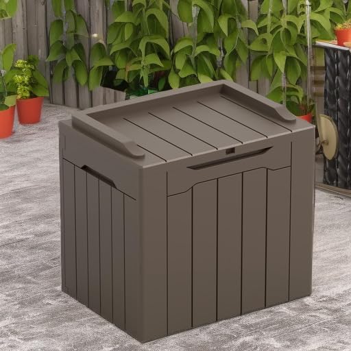 Greesum 31 Gallon Resin Deck Box All Weather Outdoor Storage Boxes for Patio Furniture Set,Outdoor Toys,Garden Tools,Brown - Image 5