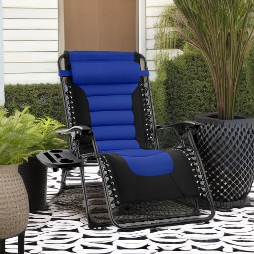 Best Choice Products Oversized Padded Zero Gravity Chair, Folding Outdoor Patio Recliner, XL Anti Gravity Lounger for Backyard w/Headrest, Cup Holder, Side Tray, Polyester Mesh - Blue - Image 5