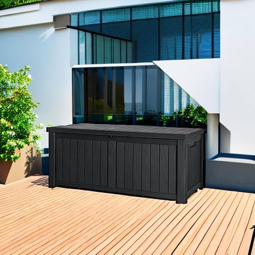Devoko 120 Gallon Resin Deck Box Waterproof Indoor Outdoor Storage Box Lockable Large Storage Container for Patio Furniture Cushions and Garden Tools - Image 4