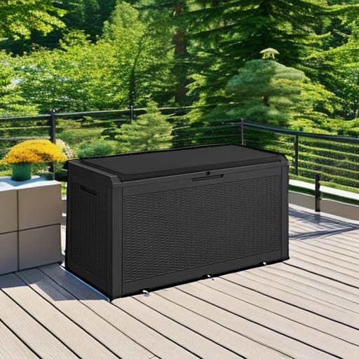 Devoko 100 Gallon Waterproof Large Resin Deck Box Outdoor Storage Box Indoor Lockable Storage Container with Cushion for Patio Furniture Garden Pool Cushions (Black) - Image 4