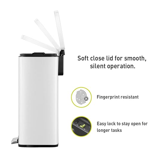 EKO Madison Matte White 50 Liter/13.2 Gallon Step Trash Can - Image 3