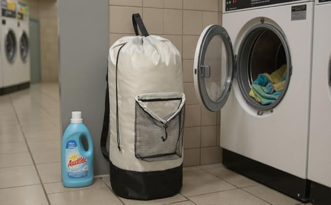 Laundry Bag Backpack with Shoulder Straps and Mesh Pocket Laundry Backpack - Image 4