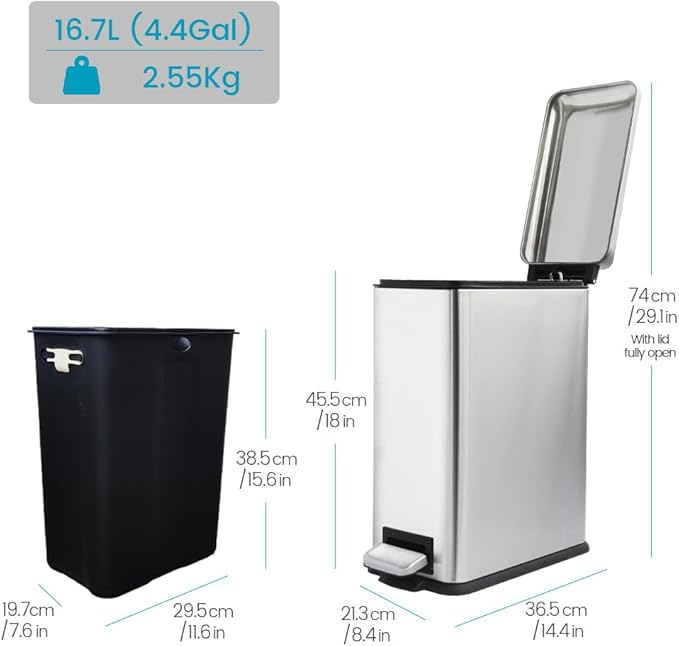 16.7L/ 4.4 Gallon Rectangular Slim Kitchen Trash Can - Image 3