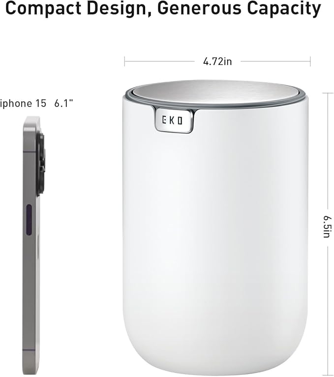 EKO Mini Desk Trash Can with Swing-Top Lid 0.4 Gallon Small Table Round - Image 6