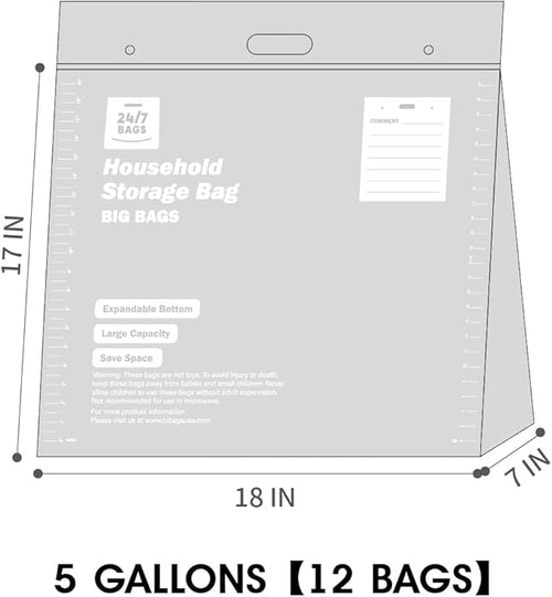 12 X-Large Plastic Storage Bags, 5 Gallons, Zero BPA, Double Zipper Seal - Image 2