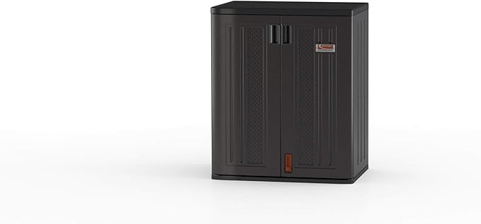 Suncast Heavy-Duty Resin Outdoor Storage Cabinet, 30" W x 20.25" D x 36" H Dark Grey Base Garage Storage Cabinet with Lockable Doors and Metal Reinforced Shelves, Made in The USA - Image 24
