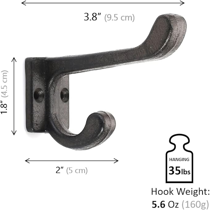 Ambipolar 5 Pack Decorative Cast Iron Heavy Duty Double Hooks, Wall Mounted - Image 2